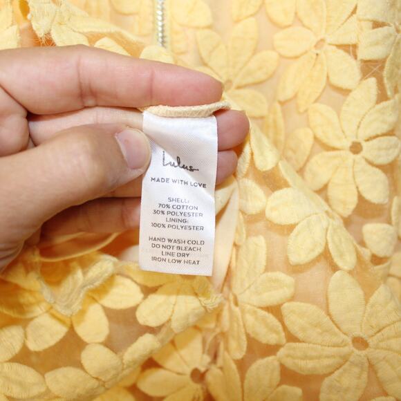 LULUs Spring It On Yellow Floral Embroidered Set Tie Strap Top Skirt | Small - Picture 13 of 13